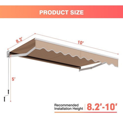 Toldo Retractil Para Patio 10x8'' Con Manivela