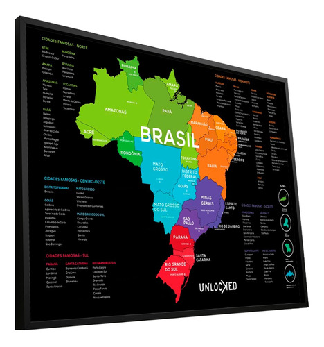 Mapa Do Brasil De Raspar | Unlocked | Com Moldura | 66x46 Cm