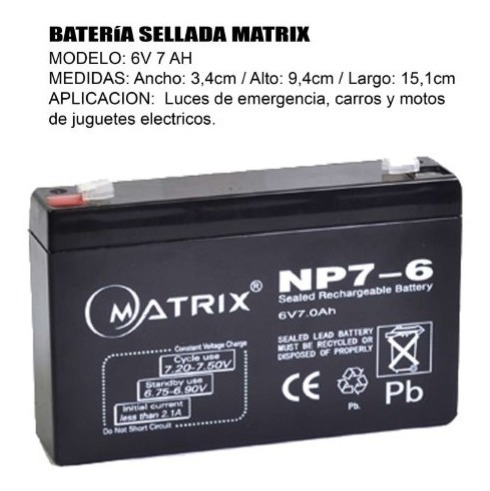 Bateria Sellada 6 Voltios 7 Amperios Matrix Garantizada