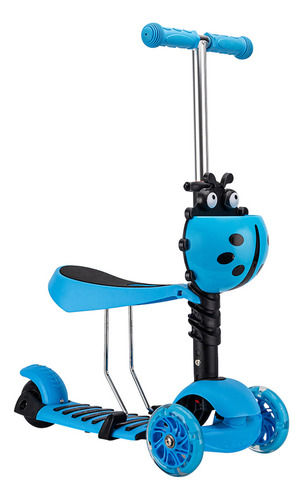 Monopatin 3 En 1 Rueda Luces Led Reforzado Asiento Celeste Ladai