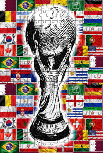 Puzzle Taça Copa Do Mundo Colorida Em Mdf De 300 Peças