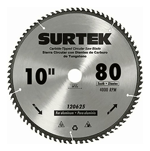 Surtek 120625 Disco Para Sierra Circular Para Aluminio, 10 ,