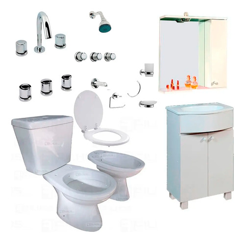 Juego De Baño Completo Griferia Inodoro Vanitory C65