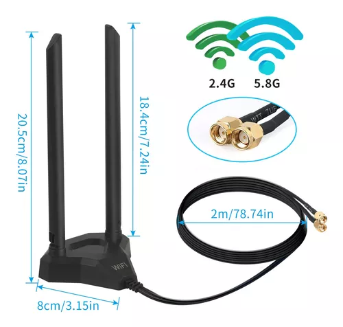 Antena WiFi de banda dual 8dBi 2.4GHz 5GHz 5.8GHz Base magnética Adaptador  RP-SMA Antena interior Compatible con tarjeta de cámara de seguridad WiFi