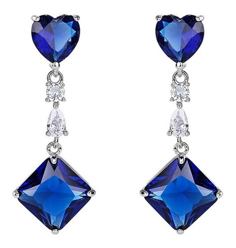 Finos Aretes Largos Corazon Swarovski Para Dama Oro 14k Lam