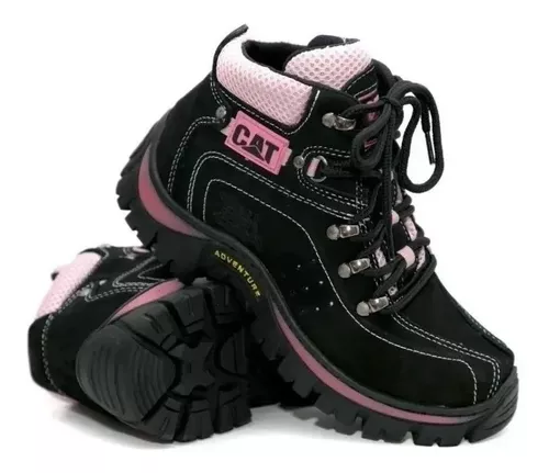 Bota Original Caterpillar Feminina Confortável Couro Legitimo palmilha a  Gel Rosa Impermeável.