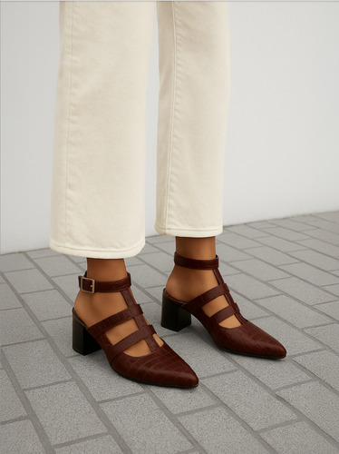 Stiletto Cuero Vacuno Croco Taco Mujer Hebilla Valentino