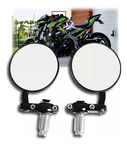 Espejos Moto  Conversión Para Moto*2 22mm Negro
