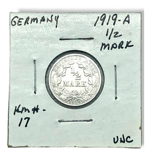 Moneda Plata Ley 0.900 1/2 Marco Imperio Alemán Año 1919-a (Usado)