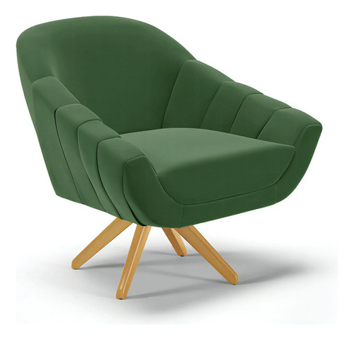 Poltrona Giratória Giovana Suede Verde Base Madeira Ma30