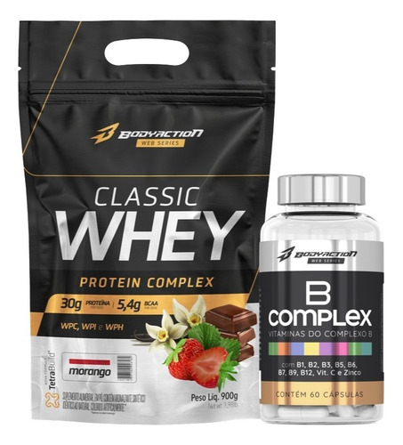 Classic Whey Protein 900g + Vitaminas Complexo B Bodyaction Sabor Chocolate