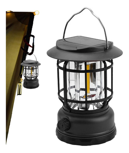 Lampara Farol Solar Cob Recargable Usb Con Gancho Campamento Estructura