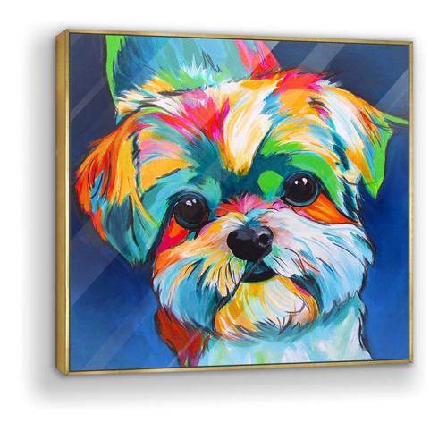Cuadro En Acrílico Cachorro Colores Enmarcado 70x70cm