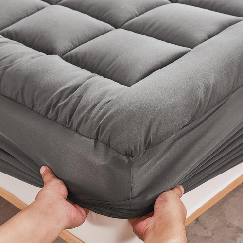 Cubre Colchón Espesar De Relleno De Microfibras King Yume Color Gris Diseño De La Tela Gris
