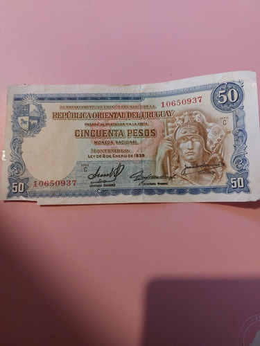 Billete De Uruguay $ 50 Año 1939 Serie C P.38b.2 