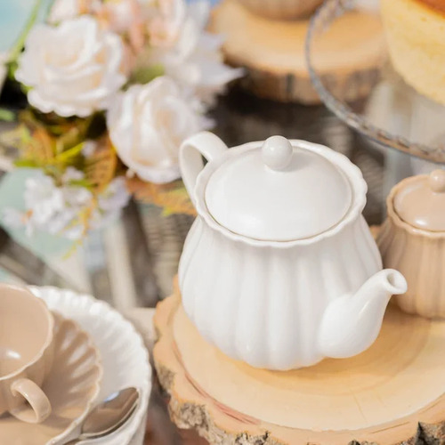 Bule Para Chá Porcelana Wolff Pétala Matt Branco