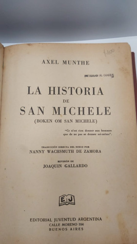 La Historia De San Michele - Axel Munthe - Juventud T/dura