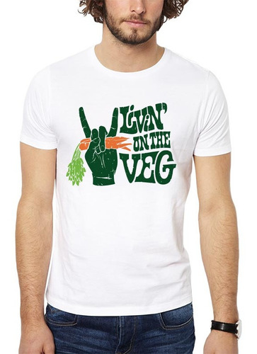 Imagen 1 de 3 de Polera Livin' On The Veg Vegano Vegetariano Blanca