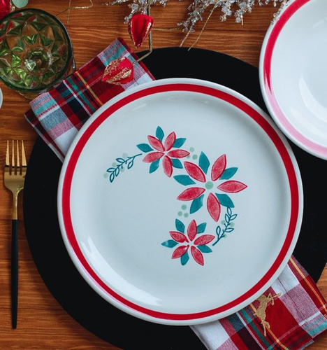 Set Vajilla Cerámica Santa Anita Flores Navideñas 12 Piezas