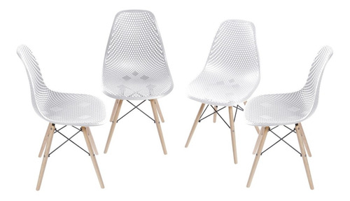 Set X4 Silla Eames Boxbit Colmena Comedor Con Base En Madera