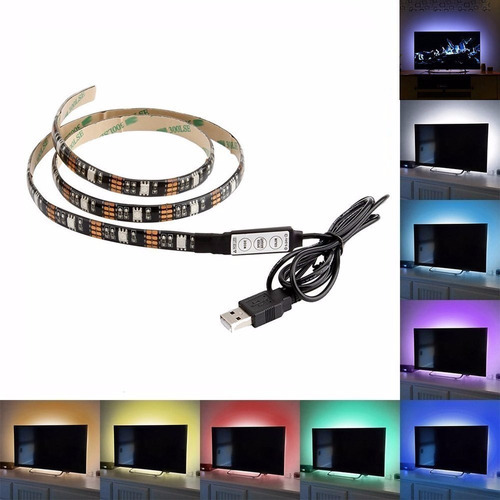 Tira Led Rgb 5050 Siliconada Usb 5 Metros Pegamento+ Control
