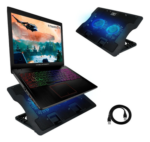 Base Enfriadora Para Laptop Con 2 Ventiladores Usb Portátil Color Negro