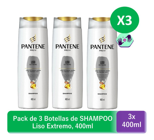 Shampoo Pantene Pro V Liso Extremo - 400ml Pack X3 (1200ml)
