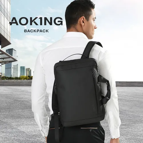 Maletin Portafolio Mochila Aoking Sn4002 Color Negro Diseño De La Tela Liso