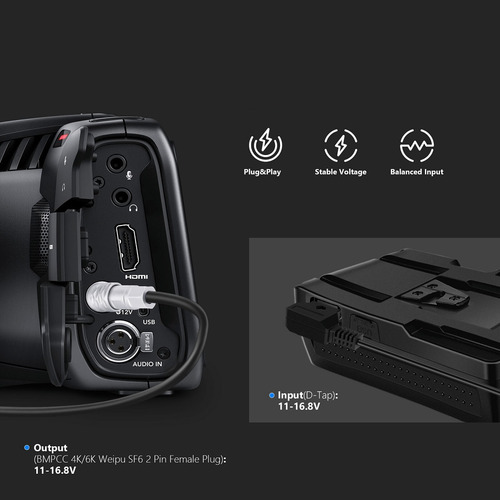 Cabo Espiral D-tap X 2 Pinos Para Blackmagic Bmpcc 4k E 6k