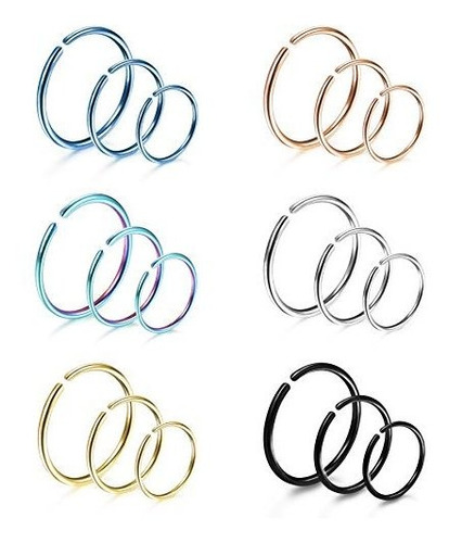 Aros - 18-24pcs 20g 316l Stainless Steel Nose Ring Hoop Cart