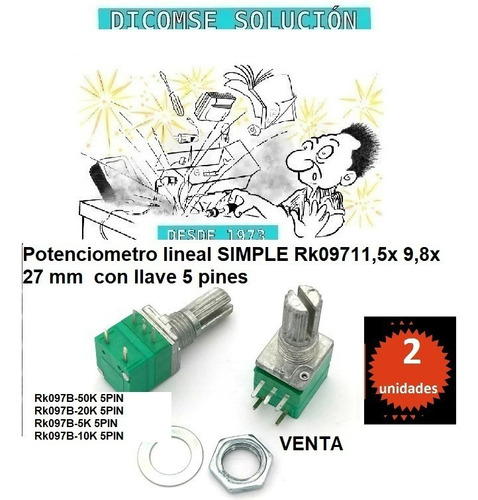 Potenciometro Lineal 20k Rk09711,5x9,8x30mm Llave 5pin X  2