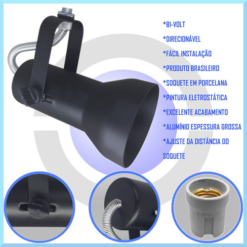 Barra Com Spot Direcionável Preto Branco Escova 60 Cm - Soft 110v/220v