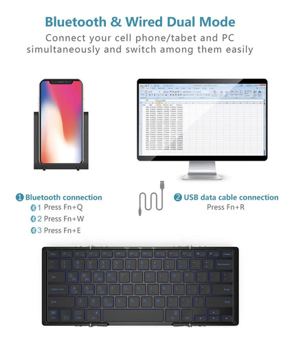 Iclever - Teclado Plegable Inalámbrico Con Retroiluminación