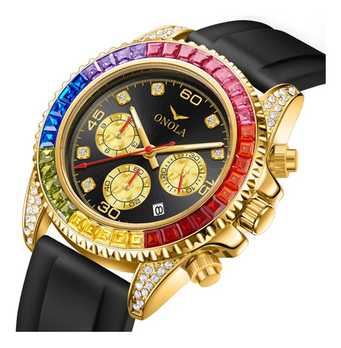 Reloj de pulsera Onola para hombre con bisel dorado/negro y calendario de cuarzo en color