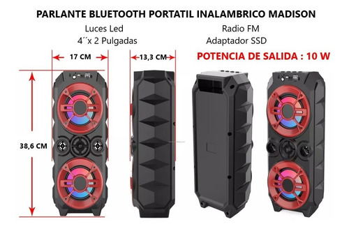 Imagen 2 de 7 de Parlante Bluetooth Portátil Karaoke Luces Led Colores 10w