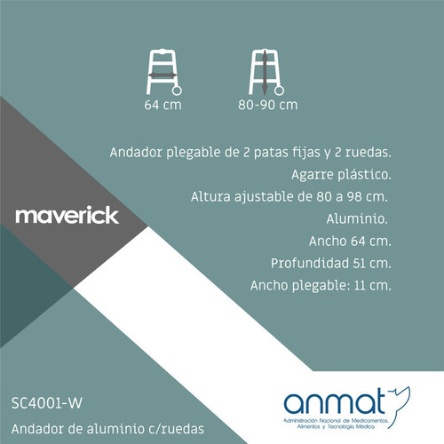Imagen 6 de 9 de Andador Ortopédico Con Ruedas Aluminio Plegable Ultraliviano