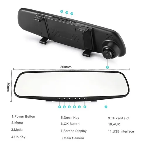 Dvr Para Carro Espejo Doble Cámara Frontal Trasera Reversa