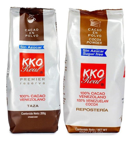 Cacao En Polvo Repostería Y Taza Kko Real Pack 2 Bolsas 200g