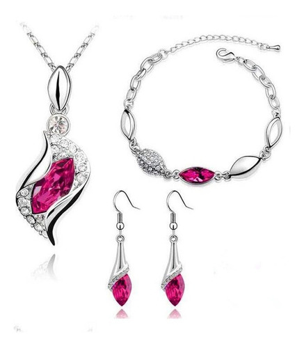 Set Collar, Aretes Y Pulsera Oro Lam 18k Swarovski + Regalo