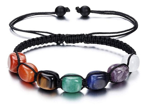 Pulsera 7 Chakras Piedra Natural 8mm Reiki Yoga Feng Shui