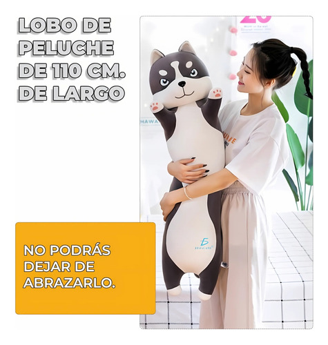 Perro Peluche De Husky Feliz Suavecito Dormir 110cm Ele-Gate