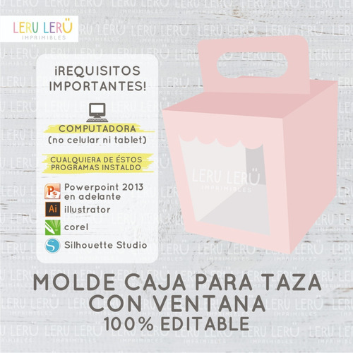 Kit Imprimible Molde Caja Para Tazas Con Ventana (editable)