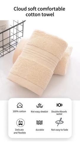 Toallas Absorbentes 2 Pzs 100% Algodón Suaves Para Cara Baño