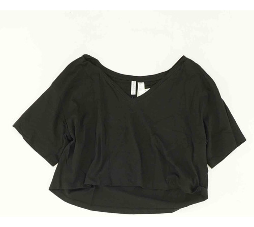 H&m Blusa Manga Corta Liso Negro Para Mujer Talla Xl