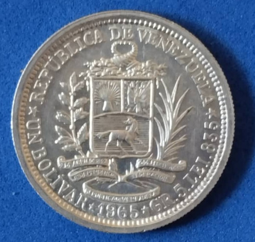 Moneda 1 Bs De 1965, Plata 5 Gr. Nuevo.