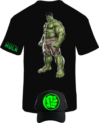 Camiseta Manga Corta Hulk Hombre Increible Obsequio Gorra 