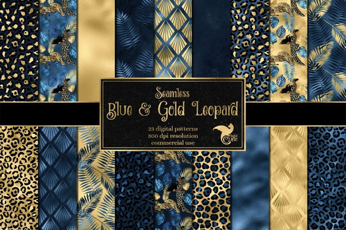 Kit Papeles Digitales Azul Y Oro Leopardo Animal Print