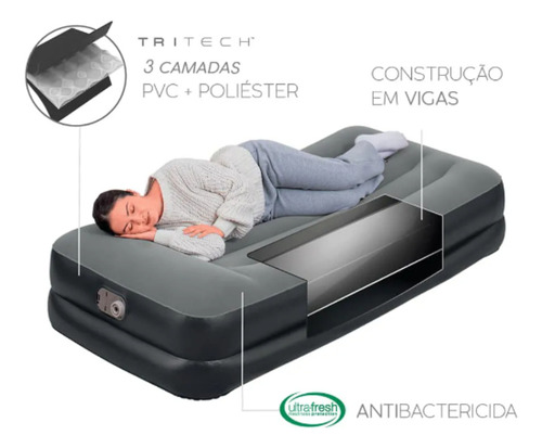 Colchón inflable eléctrico individual Bestway con bolsa, color negro