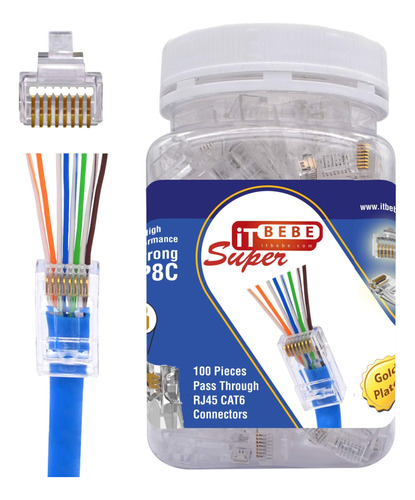 Itbebe 100 Piezas De Conectores De Paso Rj45 Cat6 - Conector