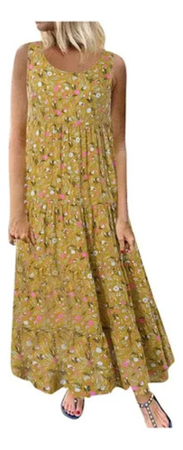 Vestido Diario Floral Sin Mangas Suelto Talla Grande Mujer